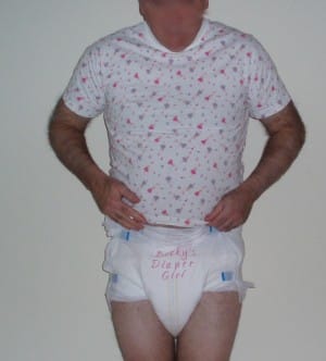adult Man Holding his messy diaper with hand