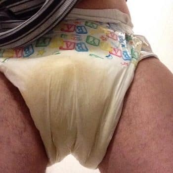 Man Wearing adult Wet Dirty Diaper
