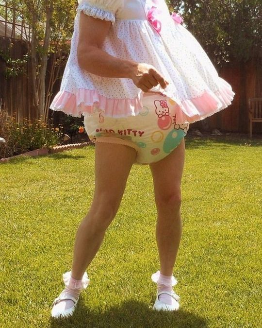 Adult Diaper Man Wearing the Pink Sissy Maid Dress