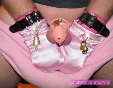 Cuckold sissy is tied up and wearing lingerie